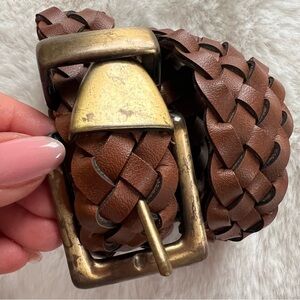 Vintage Braided Leather Belt with Brass Buckle